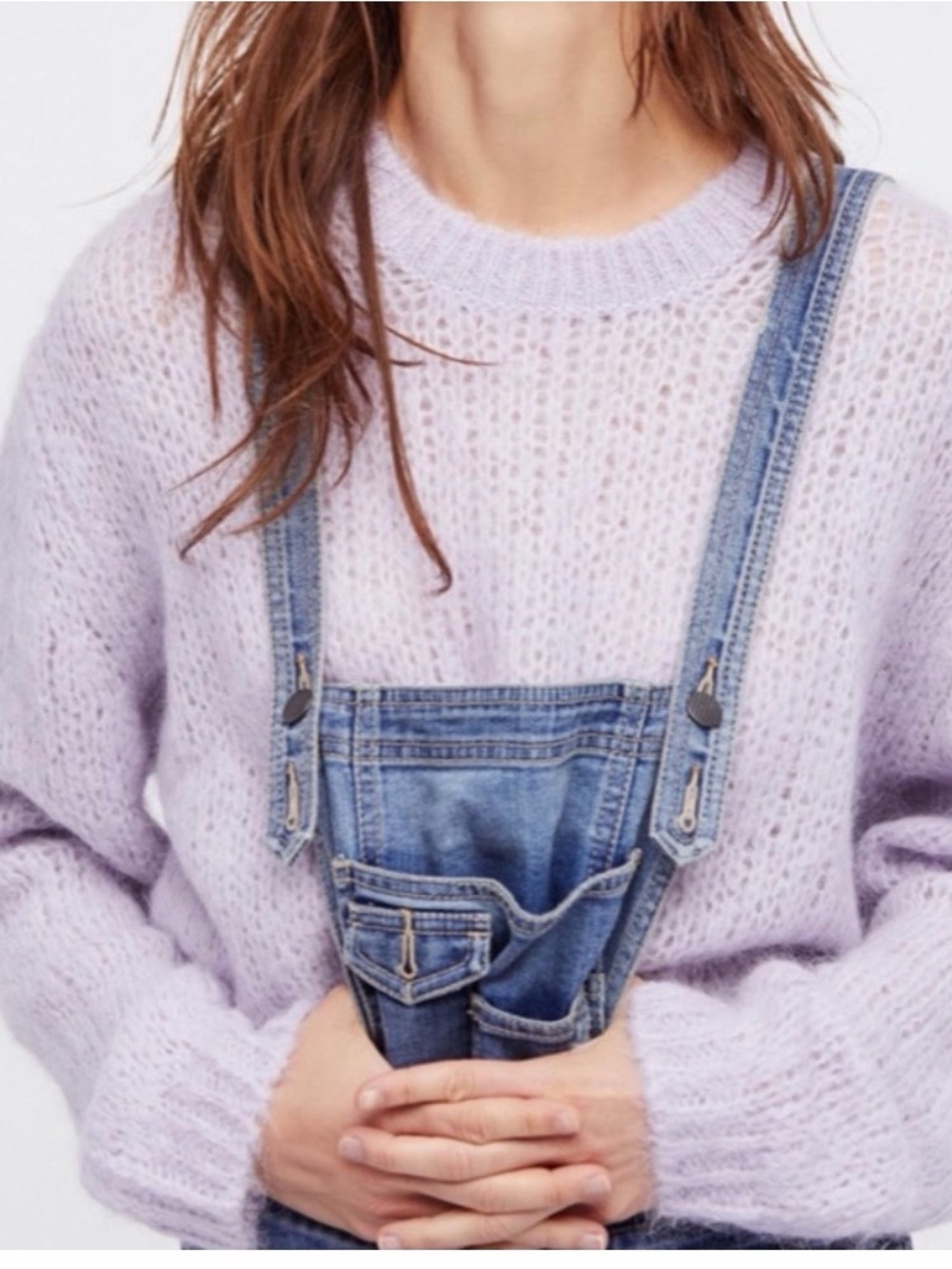 Free People Fuzzy Alpaca Wool Blend Lilac Crewneck Sweater S
